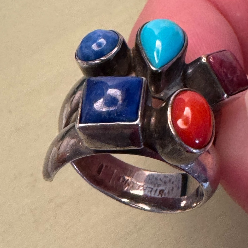 Sterling and multi gem stone ring, size 6. Like new - Picture 4 of 5